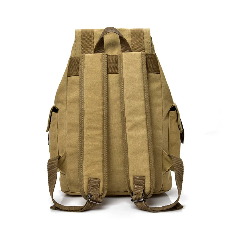 Beige ryggsäck canvas dam med ergonomisk design, bekväma axelband och stor kapacitet.