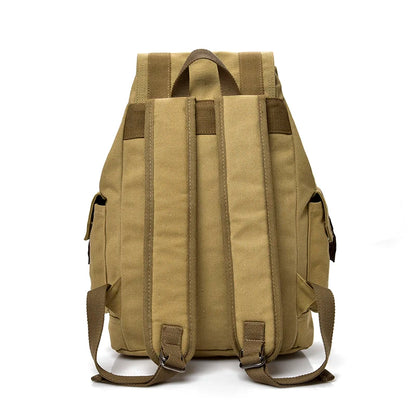 Beige ryggsäck canvas dam med ergonomisk design, bekväma axelband och stor kapacitet.
