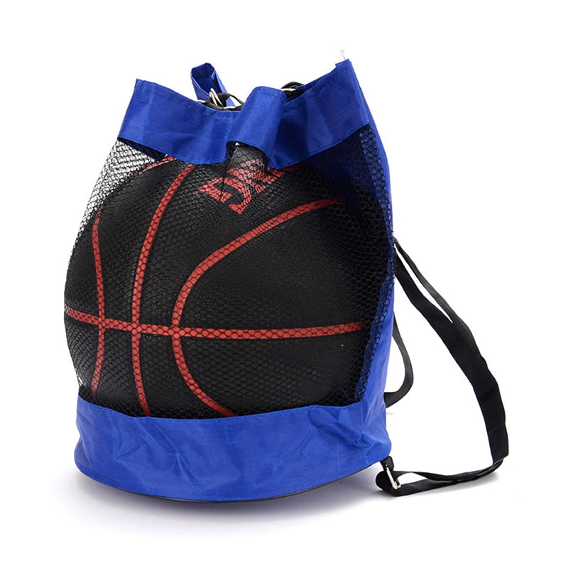 Blå ryggsäck med bollnät perfekt för fotboll eller basket